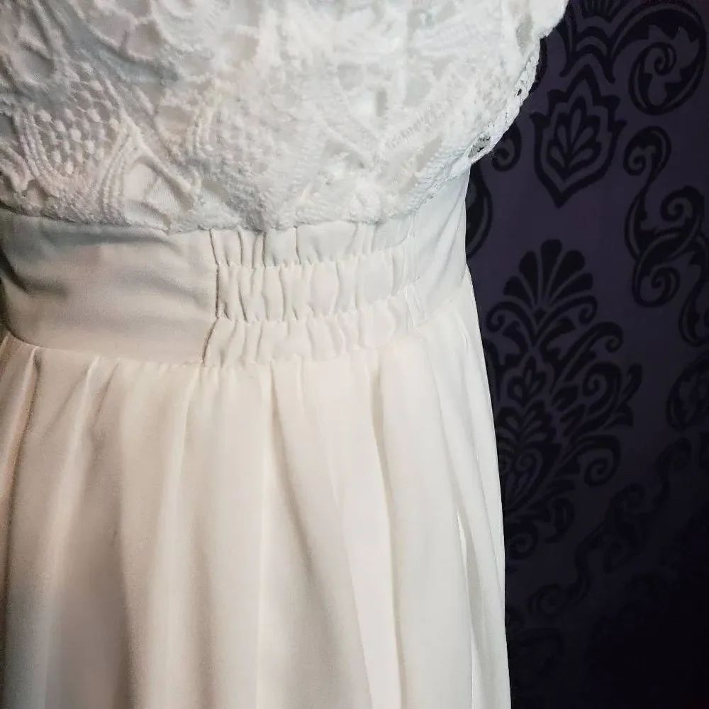 Zanzea Collection Womens White Sleeves Lace Bodice Sheer Skirt Dress Size 4 - Picture 5 of 14
